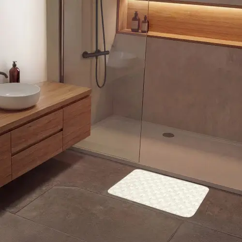 Patroon - Bloemen - Beige Badmat klein 997 -sfeer2
