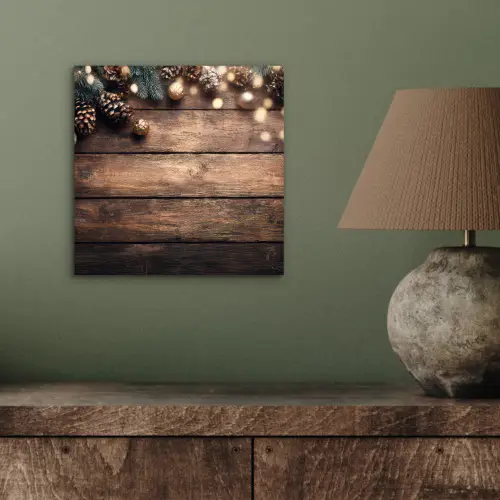 Kerstdecoratie - Houten - Dennenappel - Bruin aluminium wit klein -sfeer2