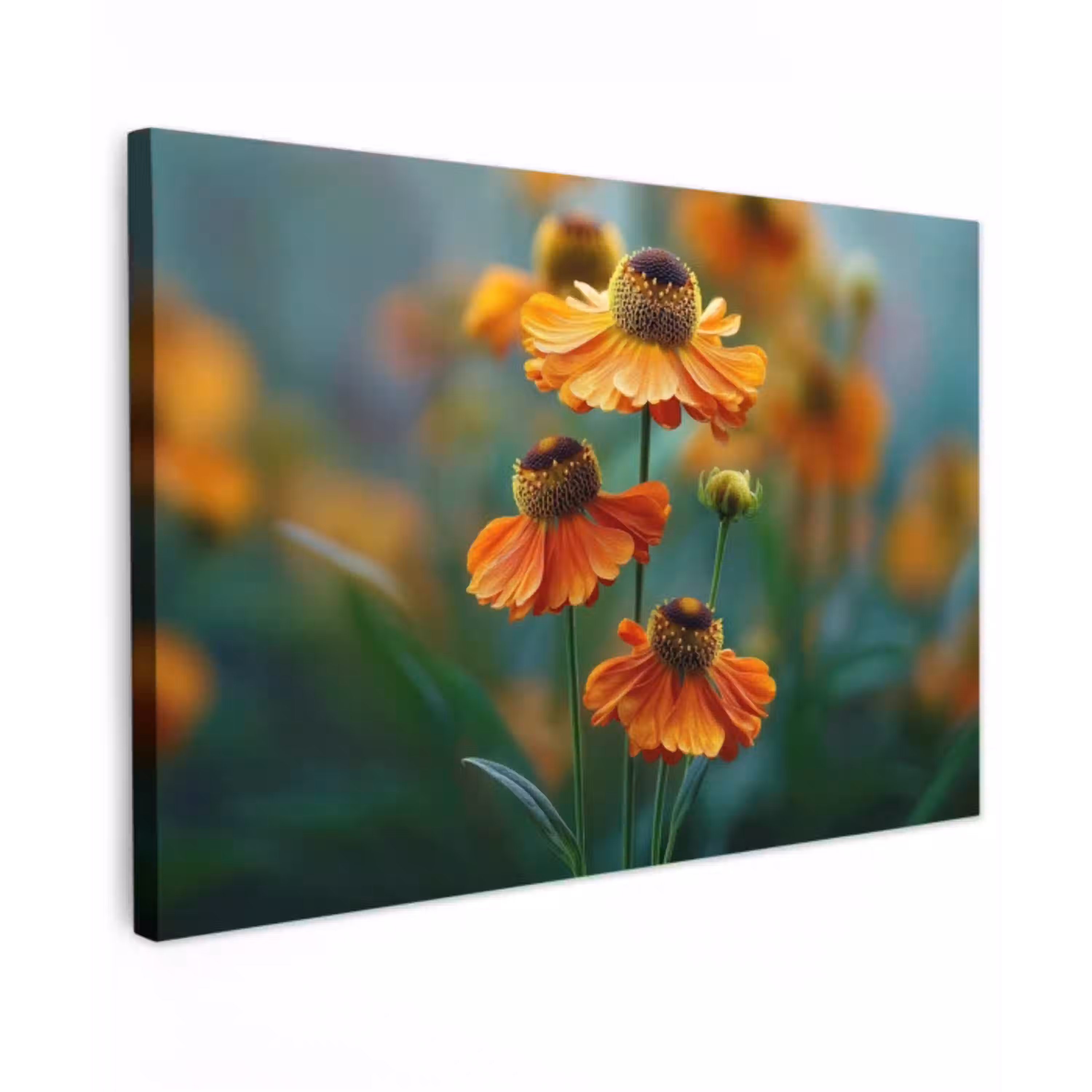 Oranje bloemen - Levendig - Wazige achtergrond canvas 2cm klein -z3d