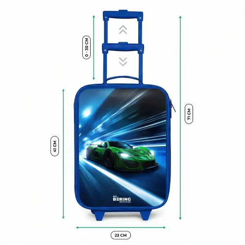 Groene supercar flitst door neonlicht Kinderkoffer - Blauw klein -productfoto_formaten