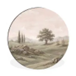 Heuvellandschap - Bomen - Natuur - Groen Wandcirkel aluminium klein -3d