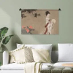 Vrouw - Azië - Kunst - Beige Wandkleed katoen klein -sfeer7