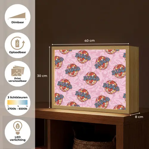 Disco - Bal - Patroon - Roze Light Box met batterij (Wandlamp) middel 907 -USP_websiteoverzichtNL