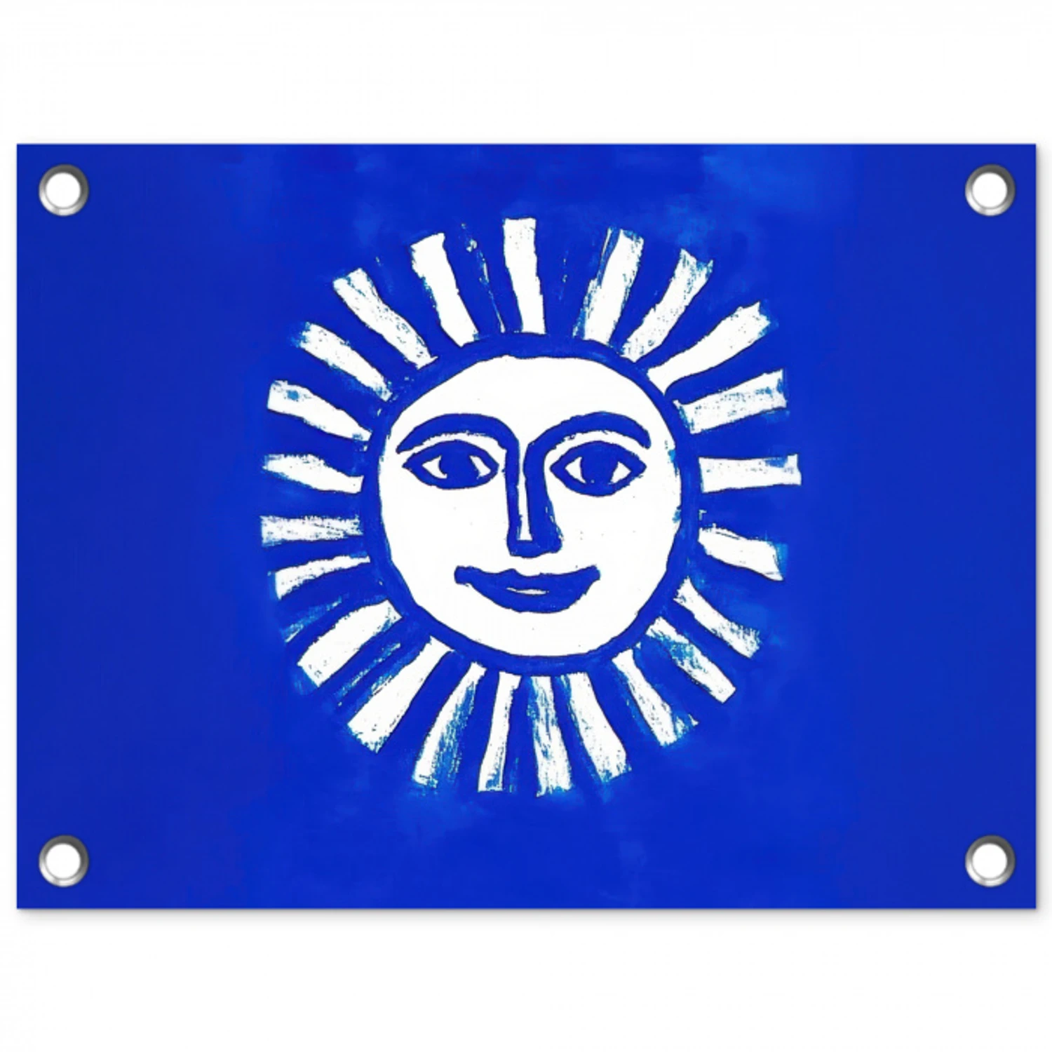 Zon - Gezicht - Penseelstructuur - Blauw tuinposter los doek klein -3d