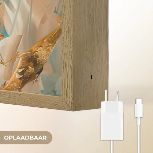Vrouw - Portret - Goud - Luxe - Blauw Light Box met batterij (Wandlamp) middel -USP_websiteoplaadbaarNL