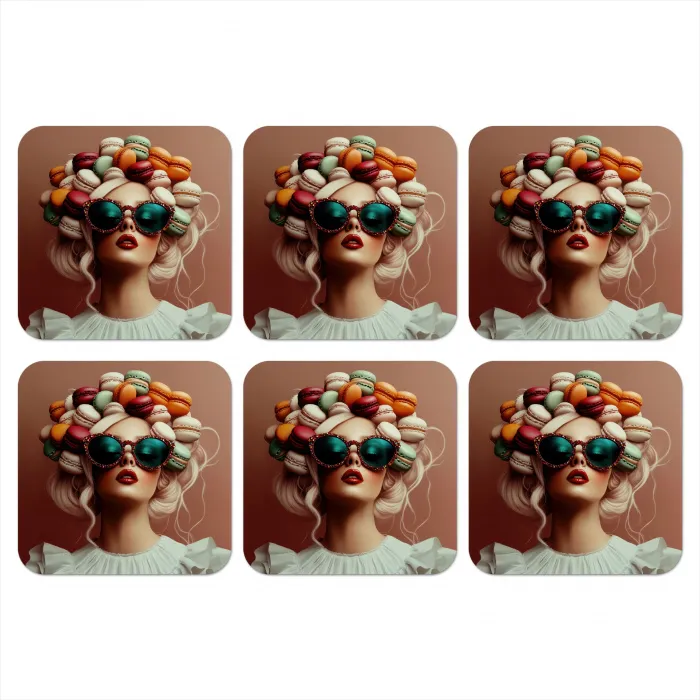 Vrouw - Macarons - Bril onderzetter kurk middel -3d