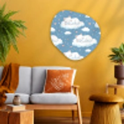 Kitten - Wolken - Blauw Wandcirkel Organisch Aluminium middel 851 -sfeer4