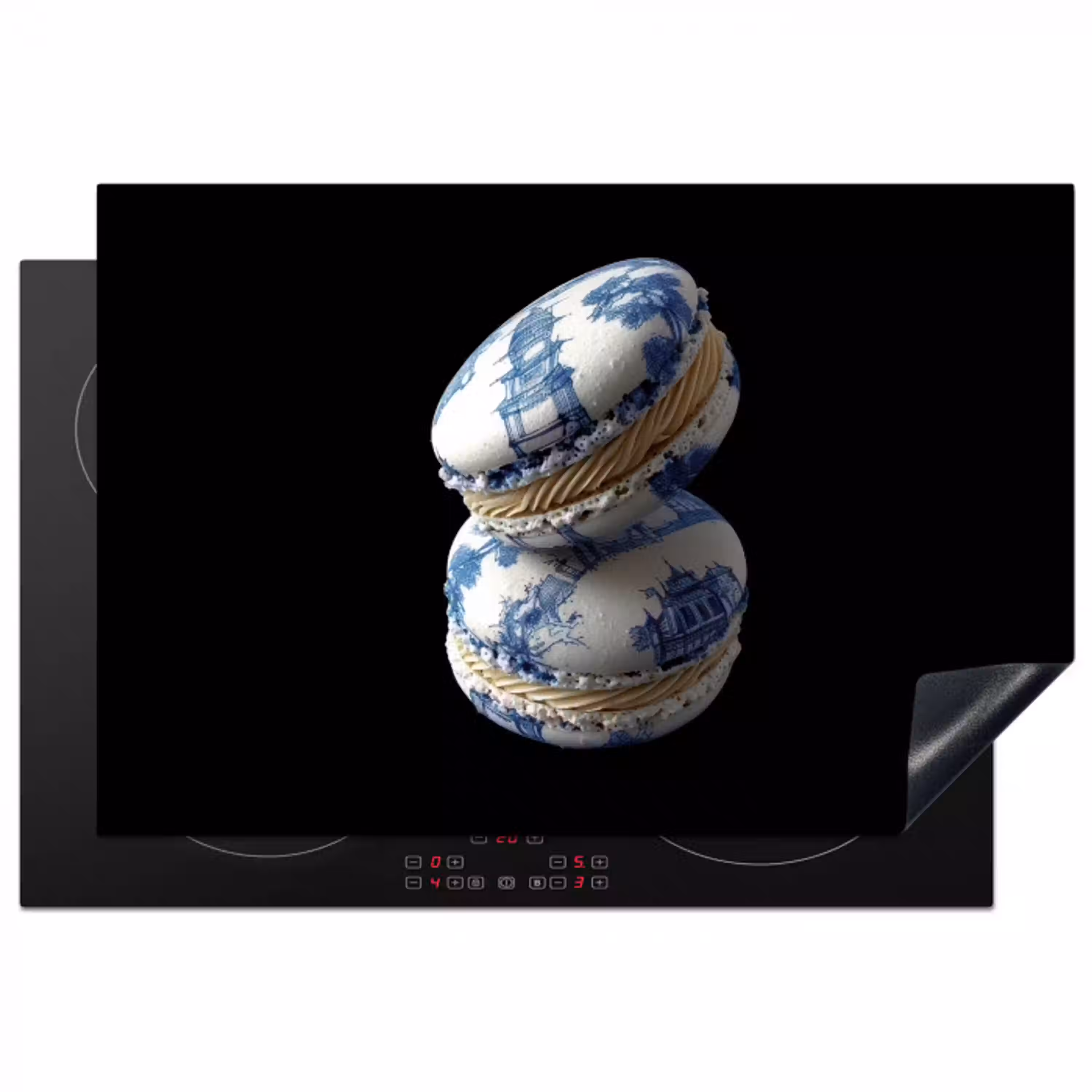 Eten - Macarons - Delfts blauw - Koekjes Inductie beschermer vinyl 3mm klein -3d