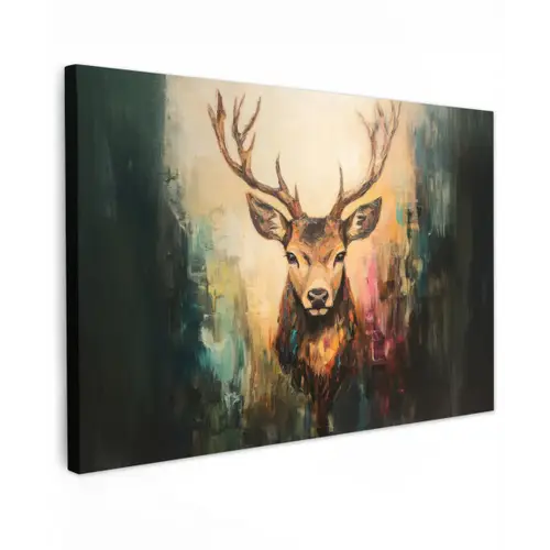 Hert - Geverfd - Gewei - Bruin Tuinposter op houten frame 2 cm dik klein -3d