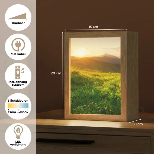 Gras - Heuvels - Zon - Natuur - Landschap Light Box met kabel (Tafellamp) klein -USP_NL