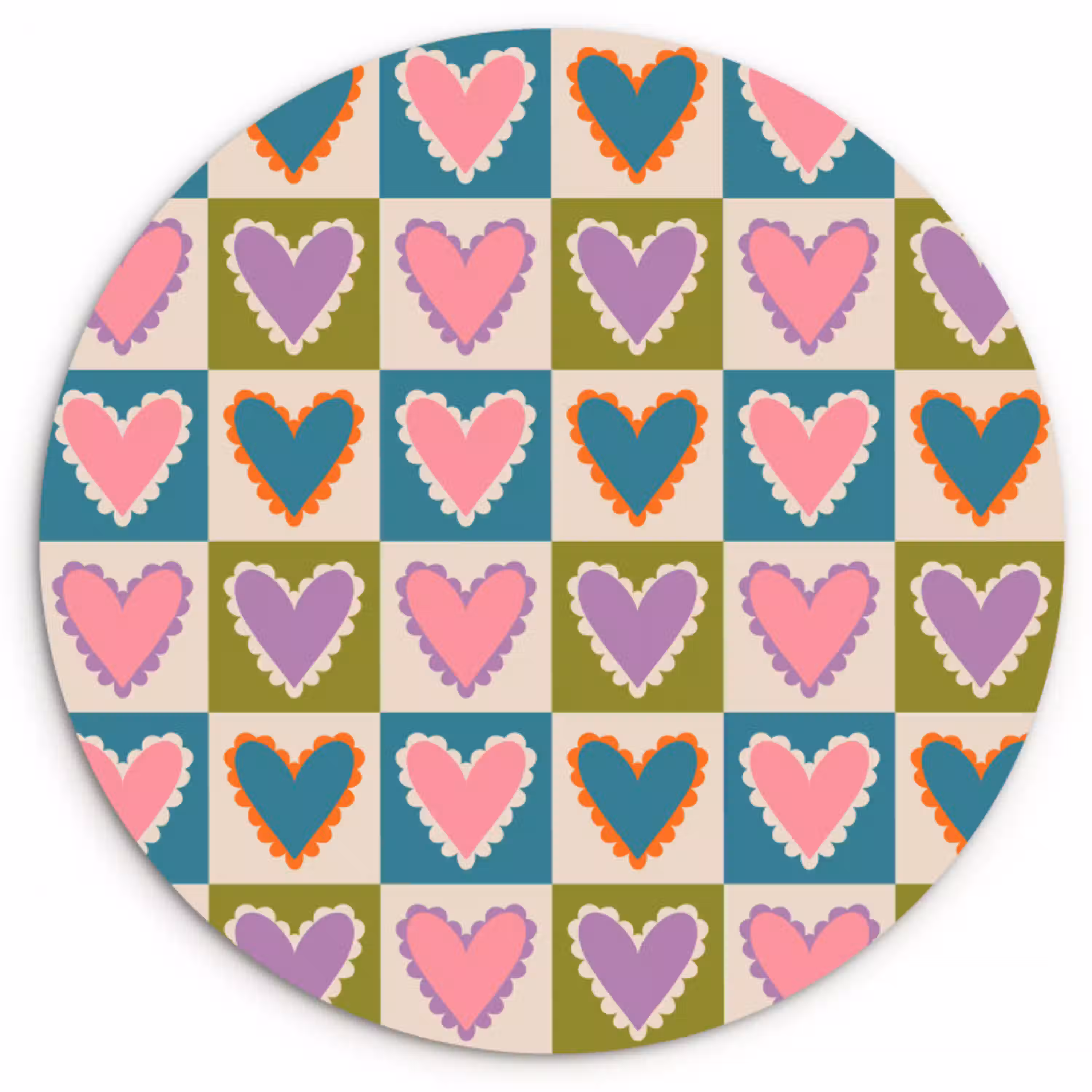 Retro - Kleuren - Patroon - Hartjes Wandcirkel plexiglas klein 852 -3d