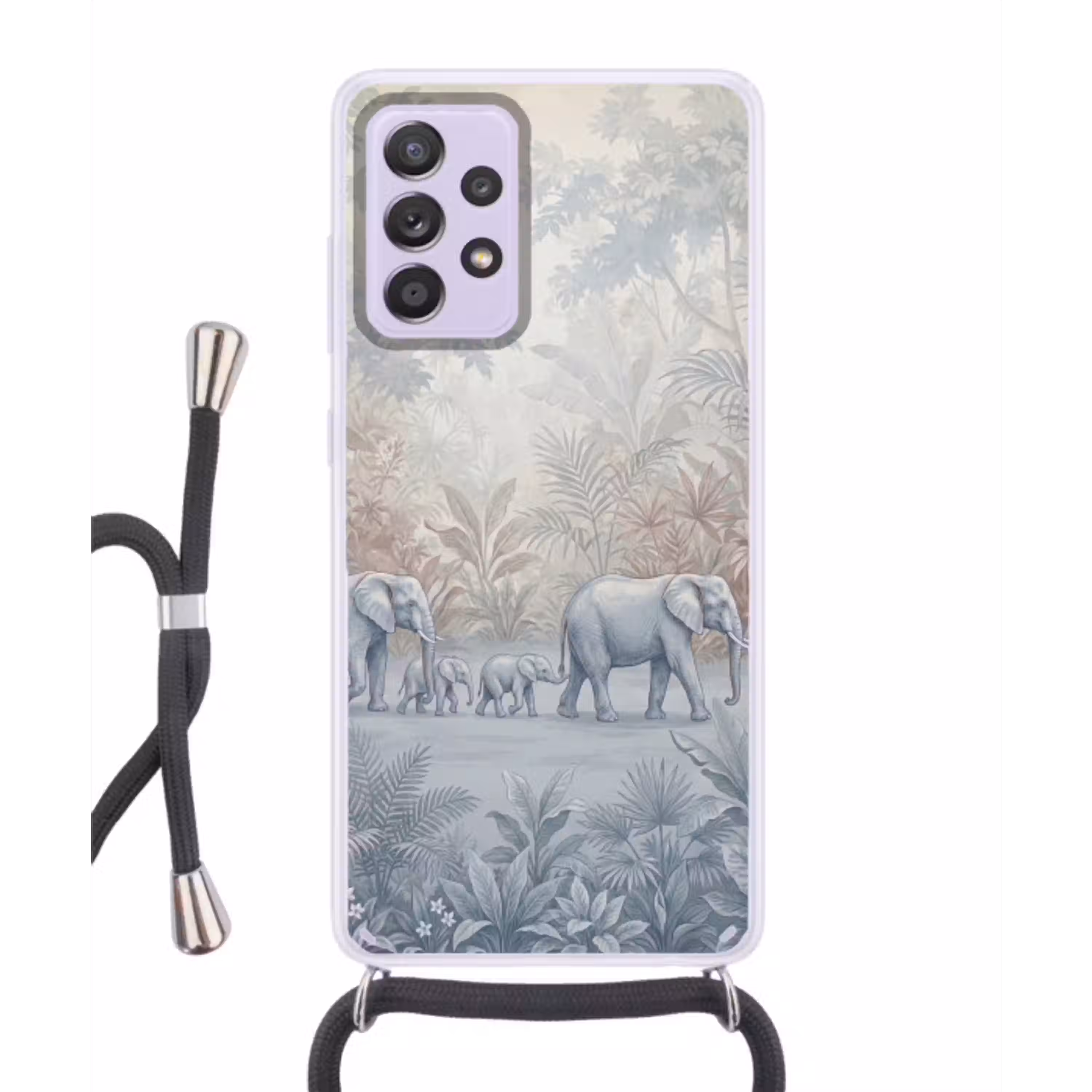 Olifant - Familie - Jungle - Illustratie - Grijs Hoesje Samsung Galaxy A52 5G met koord klein -3d