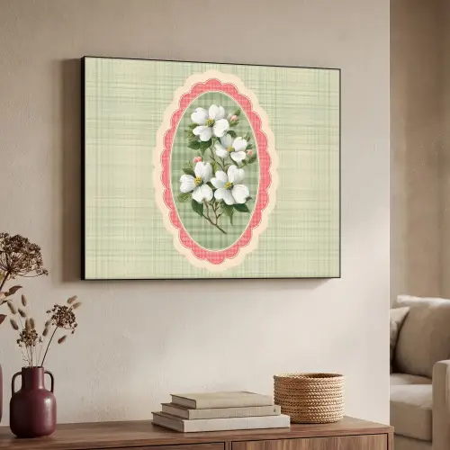 Bloemen - Illustratie - Geruit - Groen Textielframe zwart klein -sfeer3