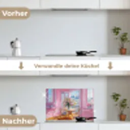 Pink - City - Bloemen keuken achterwand spatscherm klein -voor_na_DE