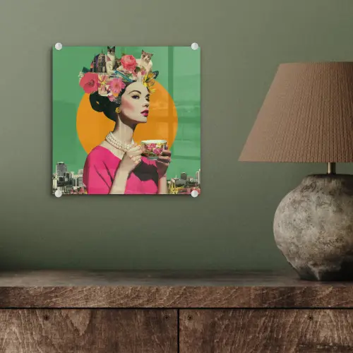 Retro - Vrouw - Stad - Zon plexiglas 5mm klein -sfeer3