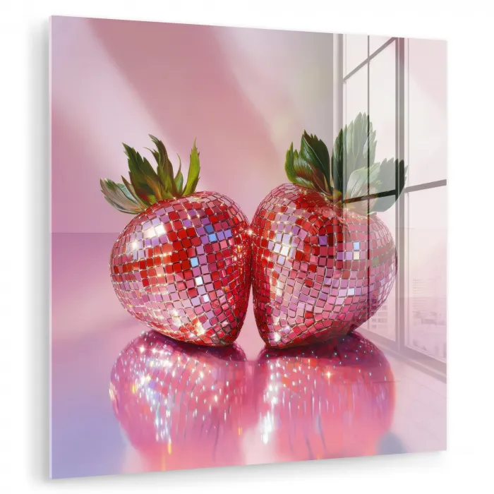 Disco - Fruit - Glitter - Strawberry plexiglas 5mm klein -zzzproduct_nieuw