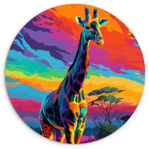 Giraffe - Savanna - Lucht - Gekleurd Wandcirkel kunststof plaat 5mm dik klein -3d