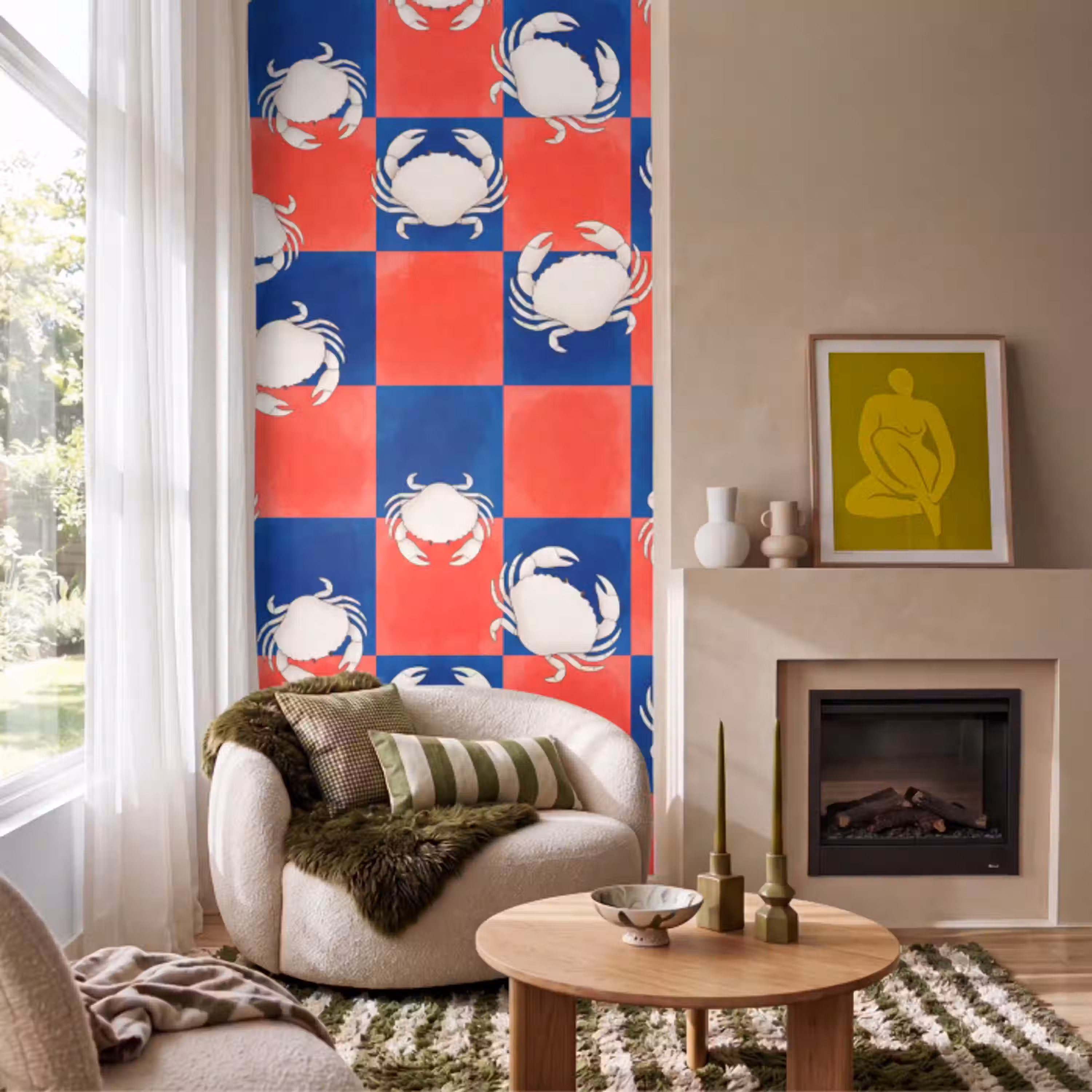 Patroon - Zeeleven - Rood - Blauw - Abstract Behang Vlies klein -sfeer2