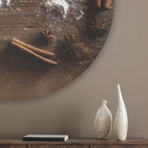 Wereldkaart - Poedersuiker - Hout Akoestische PET Vilt - Rond klein -sfeer5_closeup