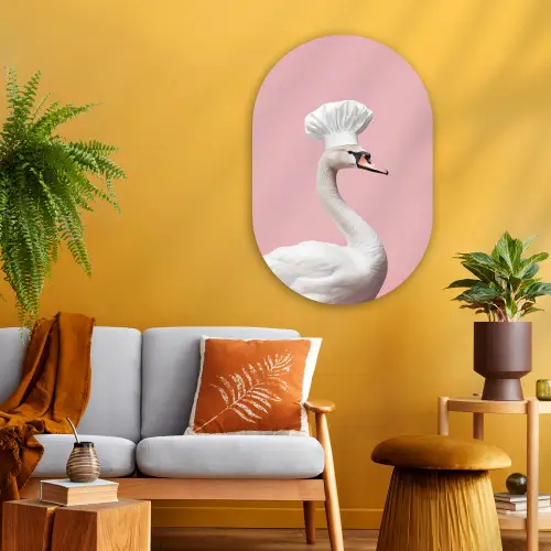 Zwaan - Koksmuts - Mooi - Klassiek Wandcirkel Ovaal Glas middel -sfeer4