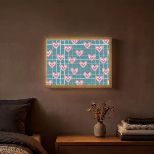 Hartjes - Raster - Patroon - Blauw Light Box met batterij (Wandlamp) middel 907 -sfeer4