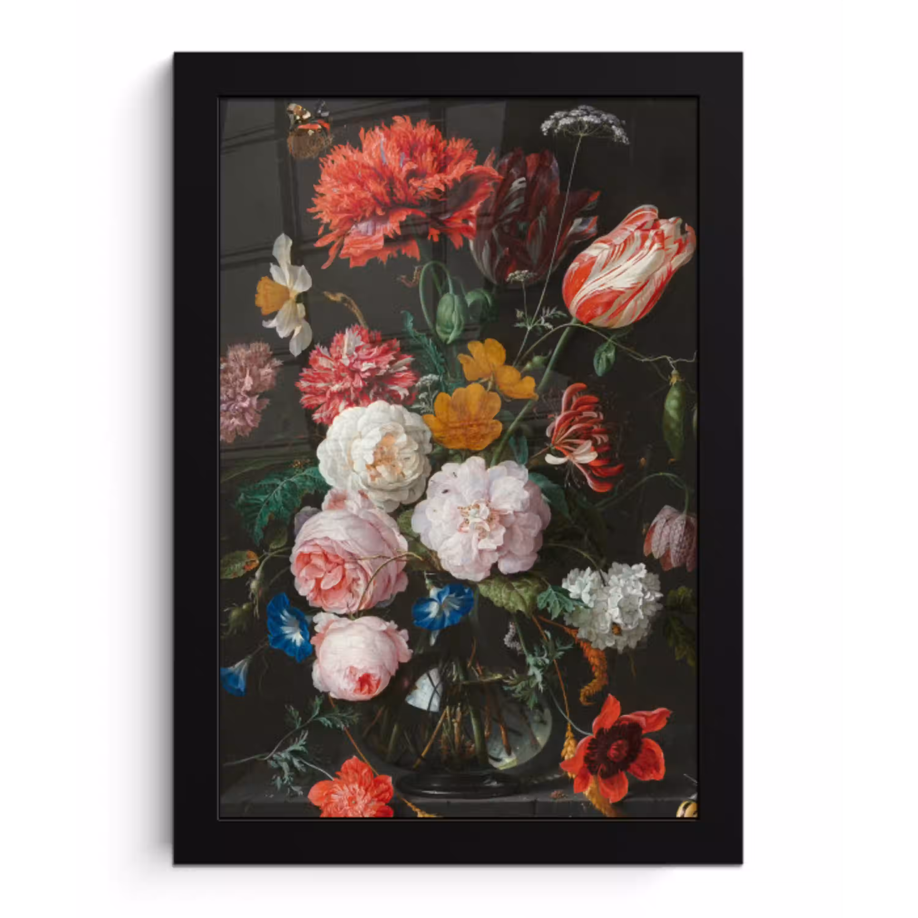 Stilleven met bloemen in een glazen vaas - Schilderij van Jan Davidsz. de Heem fotolijst zwart zonder passe partout klein -3d