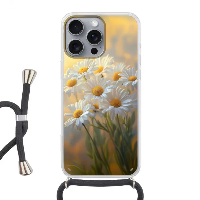 Madeliefjes - Wit - Zonlicht Hoesje iPhone 16 Pro Max met koord klein -3d