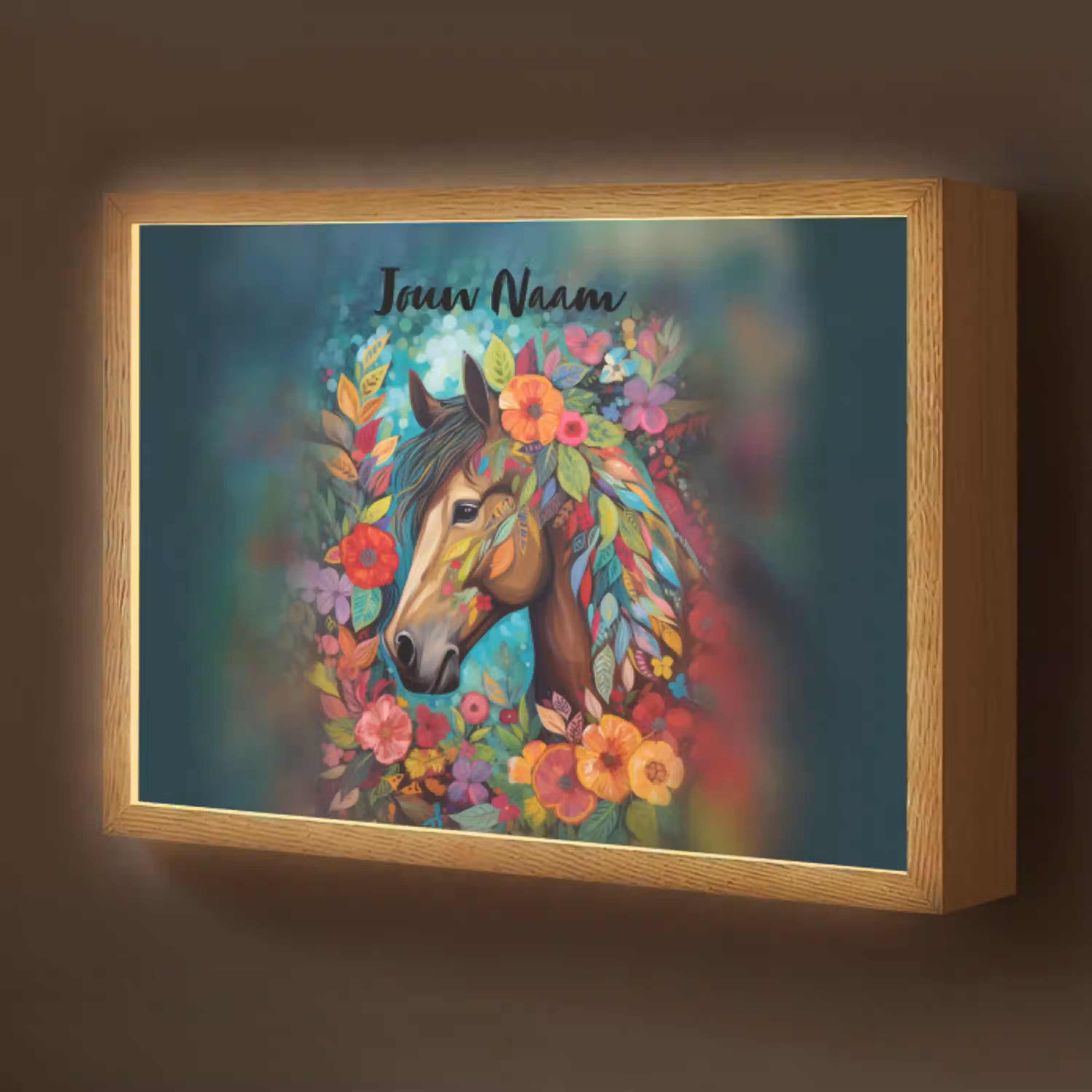 Paard - Bloemen - Schilderij - Natuur - Verf Light Box met batterij (Wandlamp kind) middel -z3d_website