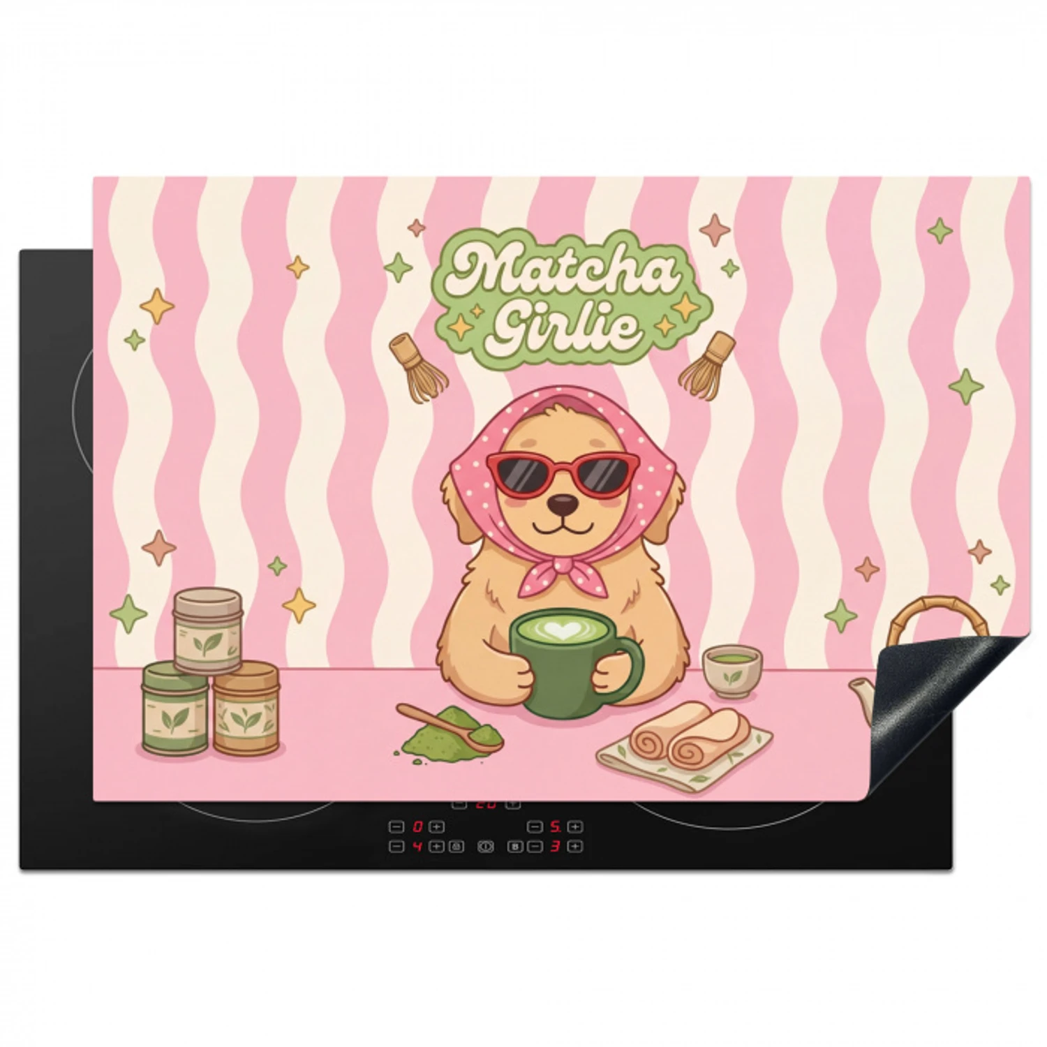 Matcha - Hond - Roze - Groen Inductie beschermer vinyl 3mm klein -3d