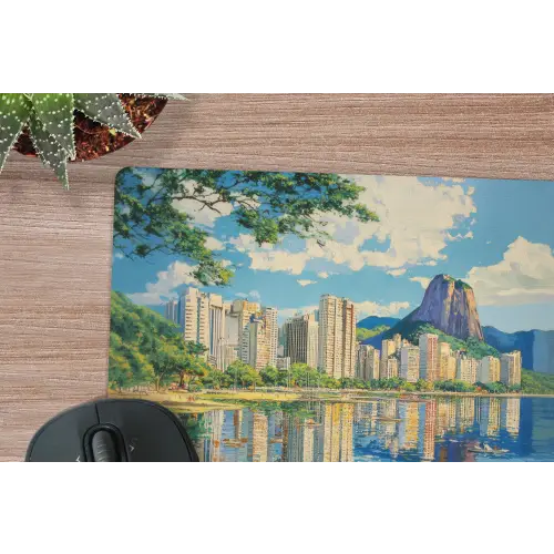 Berg - Skyline - Strand - Water muismat rubber klein -closeup