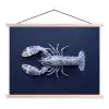 Kreeft - Porselein - Delfts - Blauw textielposter latten blank klein -3d