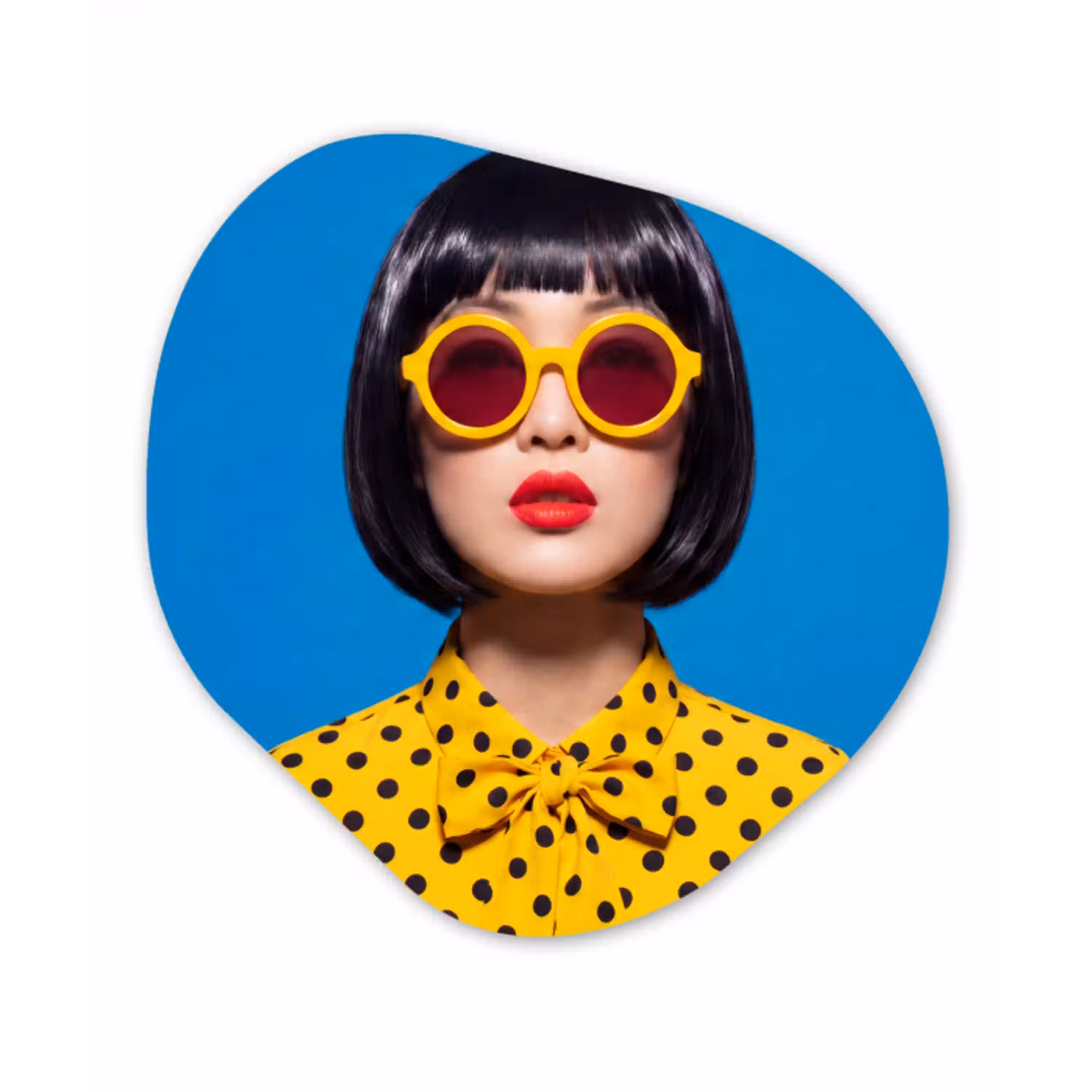 Vrouw - Zonnebril - Pop Art - Portret - Geel Wandcirkel Organisch Aluminium middel -3d