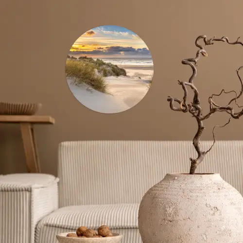 Strand - Duin - Gras - Zonsondergang - Zee Wandcirkel behangsticker klein -sfeer1