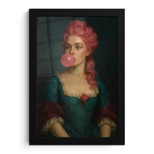 Vrouw - Portret - Kauwgombel fotolijst zwart zonder passe partout klein -3d