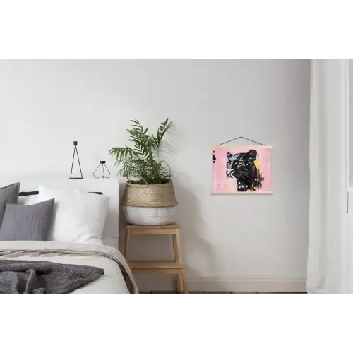 Zwart - Panter - Roze - Abstract textielposter latten blank klein -woonkamer