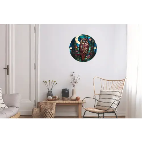 Uil - Mozaïek - Maan - Nacht Wandcirkel aluminium klein -woonkamer
