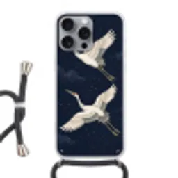 Kraanvogels - Nachthemel - Blauw Hoesje iPhone 16 Pro Max met koord klein -3d
