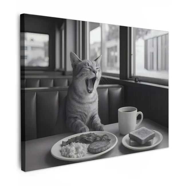 Canvas Print - Cat - Coffee - Bread - Black
