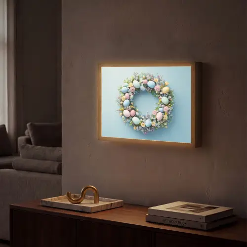 Krans - Eieren - Bloemen Light Box met batterij (Wandlamp) middel -sfeer1