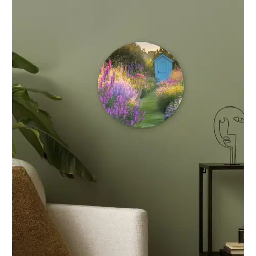 Tuinhuisje - Blauw - Bloemen Wandcirkel kunststof plaat 5mm dik klein -sfeer3