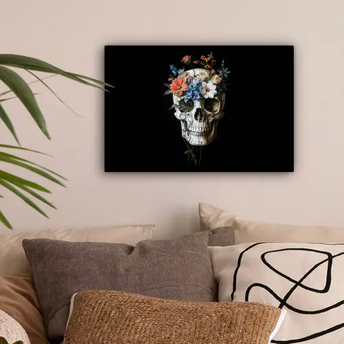Bloemen - Schedel - Kleurrijk canvas 2cm klein -sfeer1