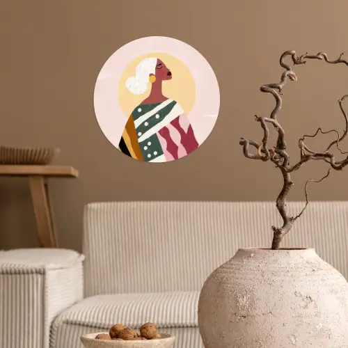 Vrouw - Zon - Kleurrijk Wandcirkel behangsticker klein -sfeer1