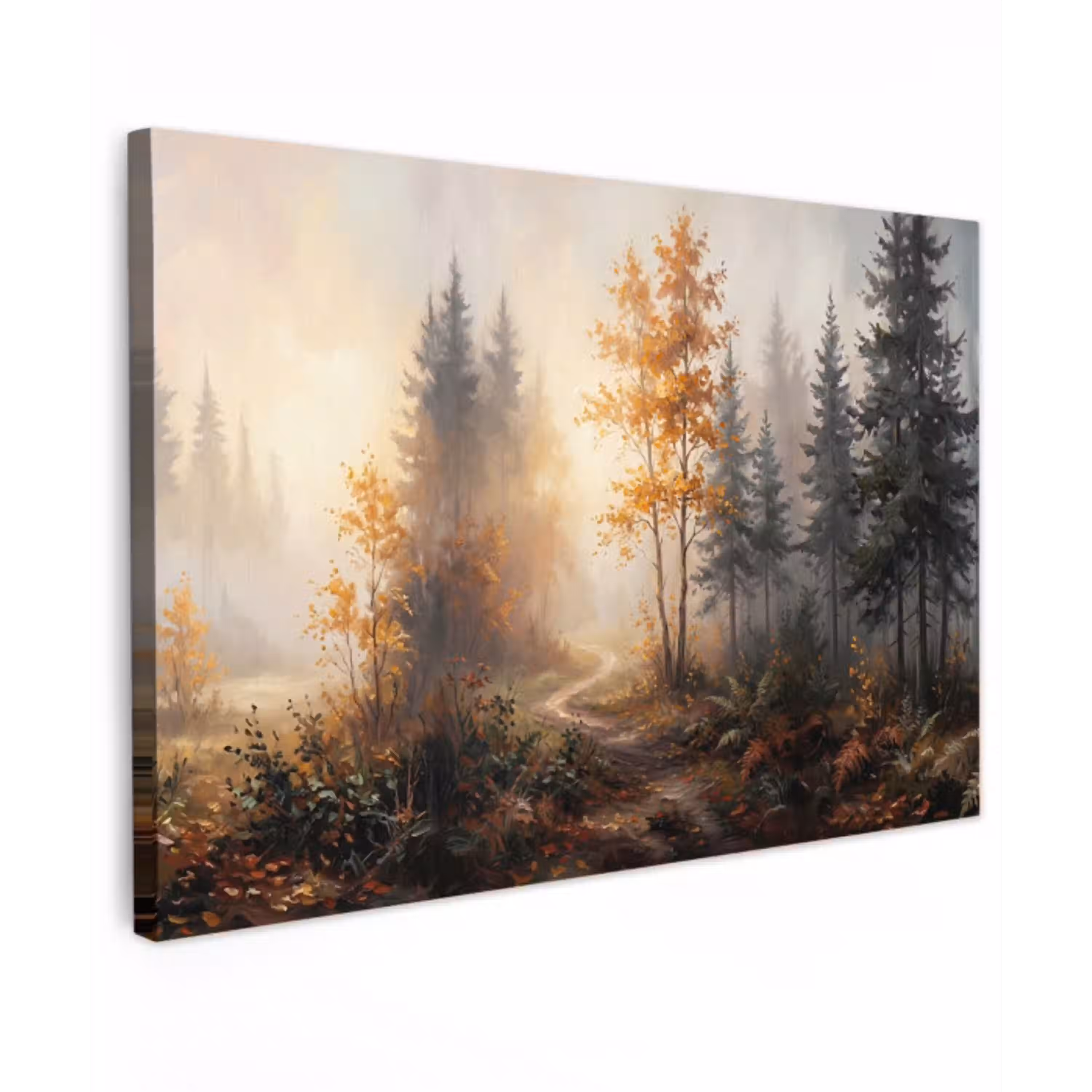 Bospad - Herfstbladeren - Natuur - Schilderachtig - Oranje canvas 2cm klein -z3d