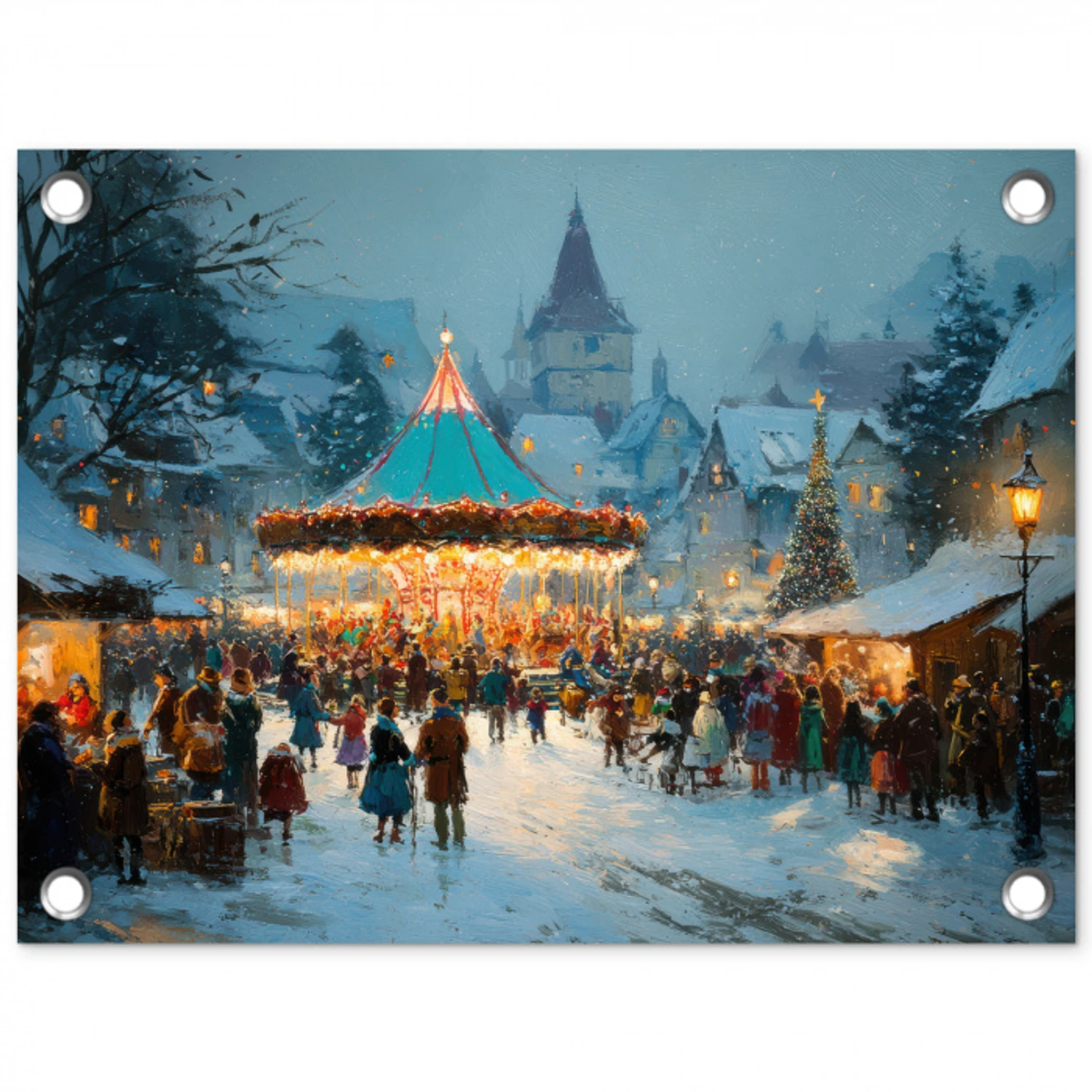 Winterkermis - Dorp - Kleurrijk tuinposter los doek klein -3d