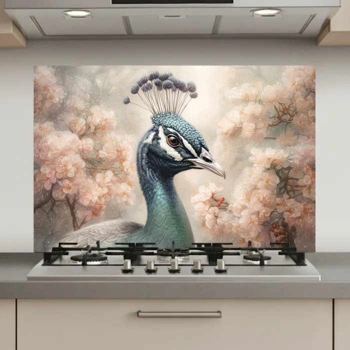Pauw - Vogels - Bloemen - Boom - Botanisch keuken achterwand spatscherm klein -3d_website