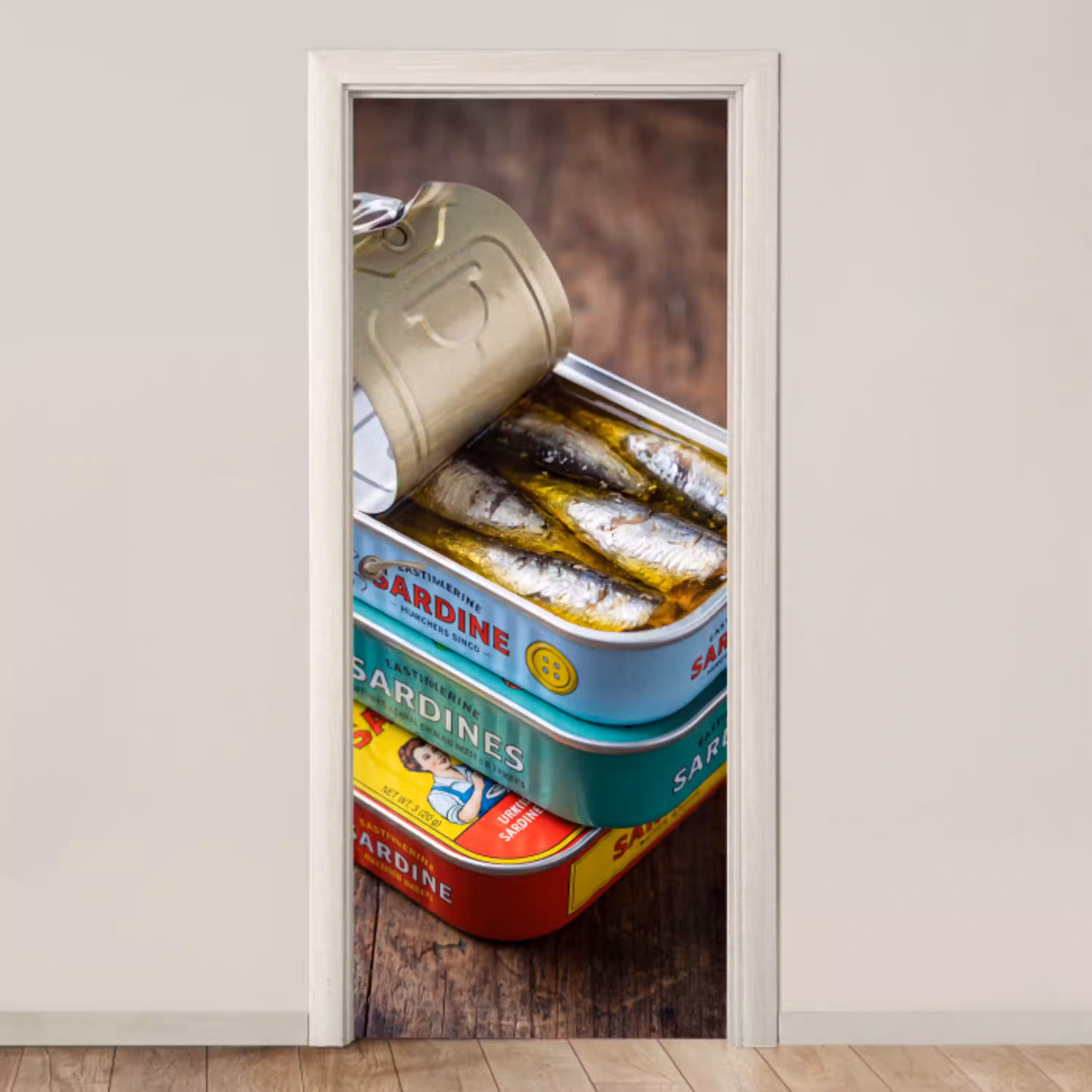 Vis - Blikjes - Keuken deurposter klein -3d_beige