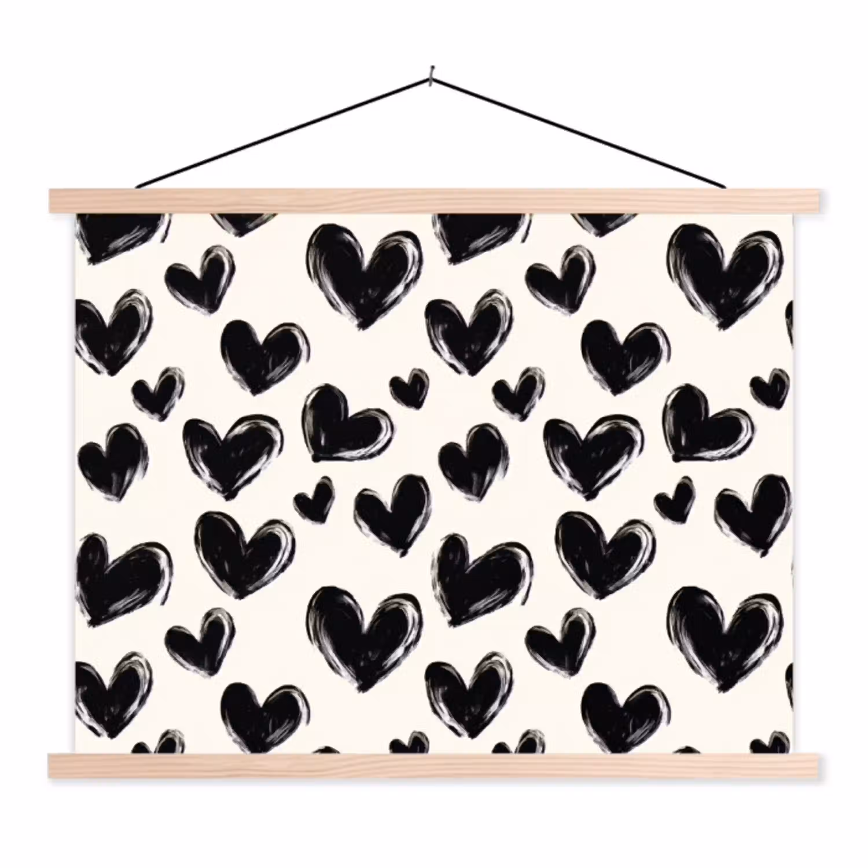 Hartjes - Patroon - Zwart textielposter latten blank klein 122 -3d