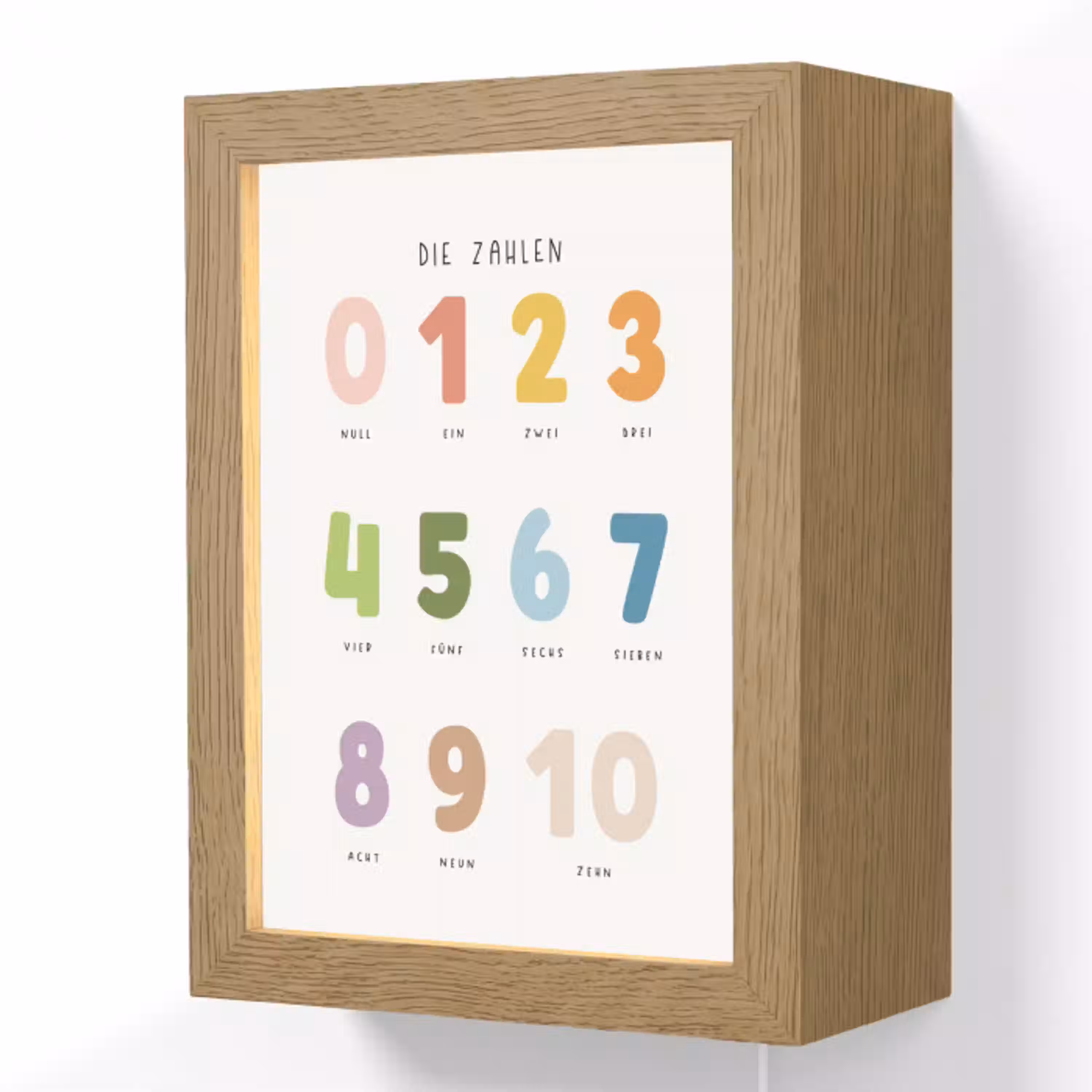 Educatief - Leren tellen - Wit - Kleuren - 1-10 Light Box met kabel (Wandlamp kind) klein -3d