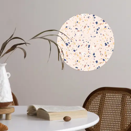 Terrazzo -  Patroon - Kleurrijk - Indigo Wandcirkel behangsticker klein 186 -sfeer3
