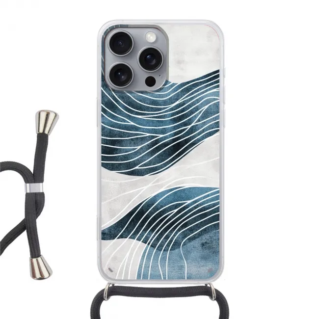 Telefoonhoesje met koord - Lijnen - Golven - Abstract - Blauw